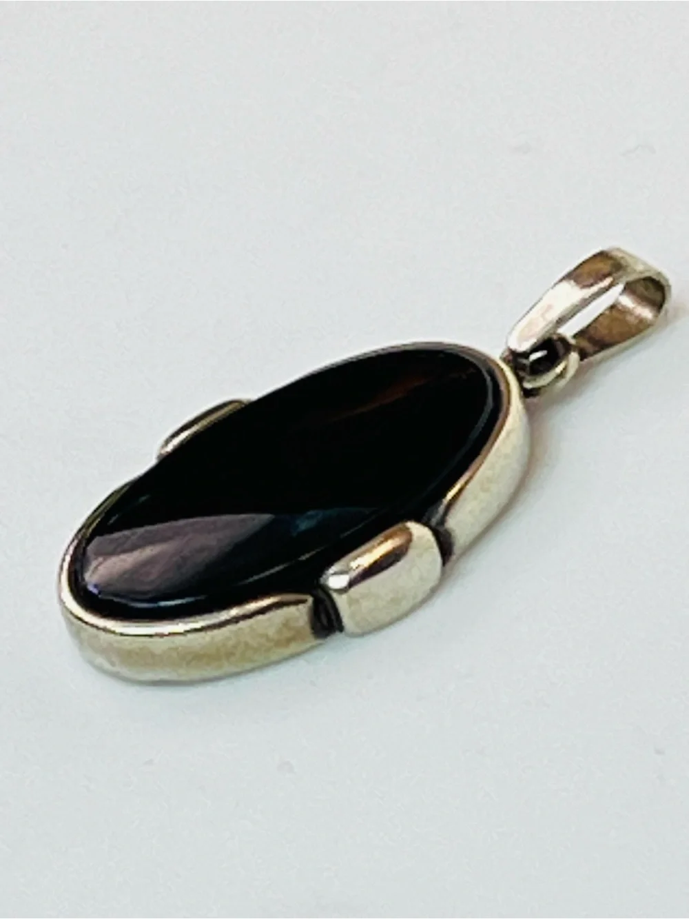 Native American Jet Sterling Silver Pendant Black Jet Stone Signed 925